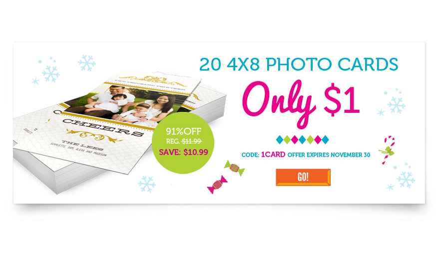 20 4x8 Photo Cards for only $1