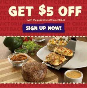 Outback Steakhouse Coupon | Save $5 off 2 Entrees - Passion for Savings