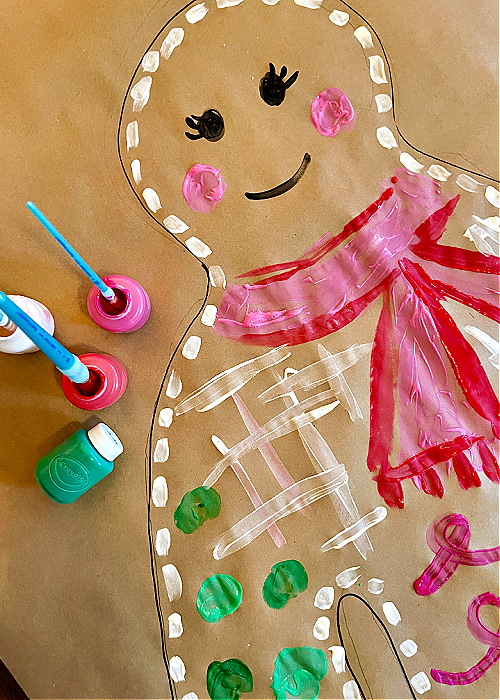 life size gingerbread man painting activity for kids
