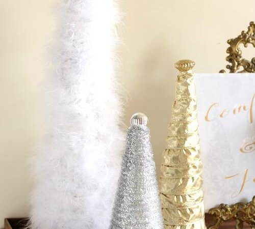 These DIY Christmas Trees made from foam cones make easy Christmas Decorations. So many things to cover them with!
