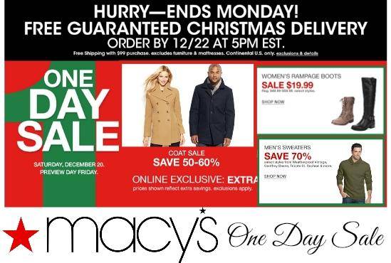 Macy&#39;s One Day Sale on 12/20-Guaranteed Christmas Delivery!