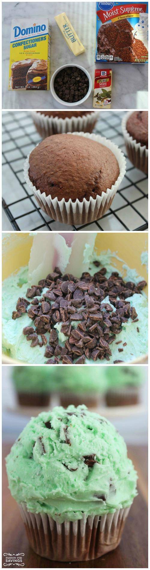 Easy Mint Chocolate Chip Cupcakes