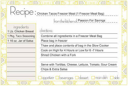 Aldi Freezer Meal Recipe Cards