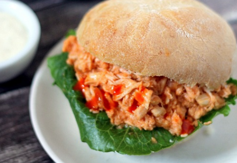 Crockpot Shredded Buffalo Chicken Sandwich