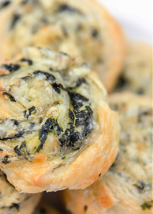 a closeup of creamy spinach roll ups