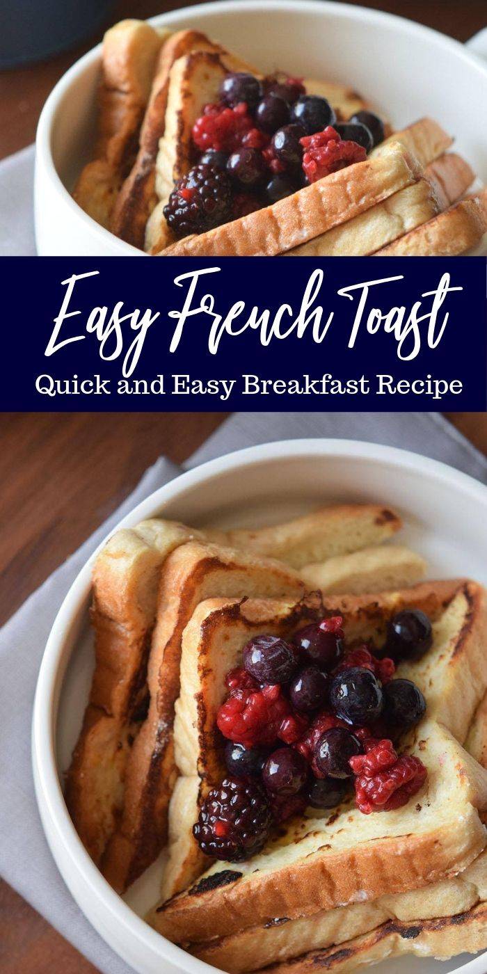 This French Toast is the most delicious, easy, fluffy, customizable breakfast ever invented. Top it with berries, banana coins and caramel, or chocolate! #easy #best #frenchtoast #berries #howtomake #recipe #breakfast #backtoschool french toast