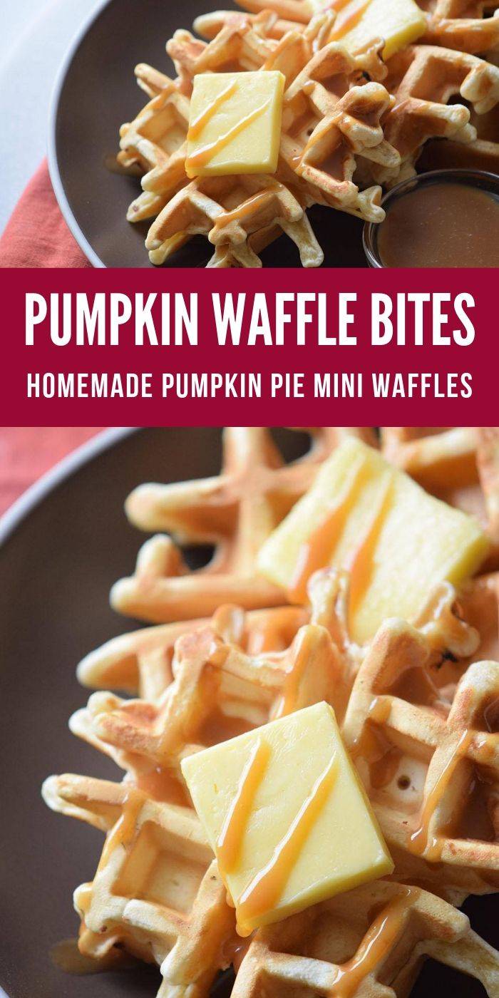 Pumpkin Pie Waffle Bites Recipe that will leave the little ones super happy and will let you save a lot of time. Perfect for any weekday or weekend! #waffles #fresh #homemade #pumpkin #pumpkinspice #breakfast #recipe #easy #mini waffle bites