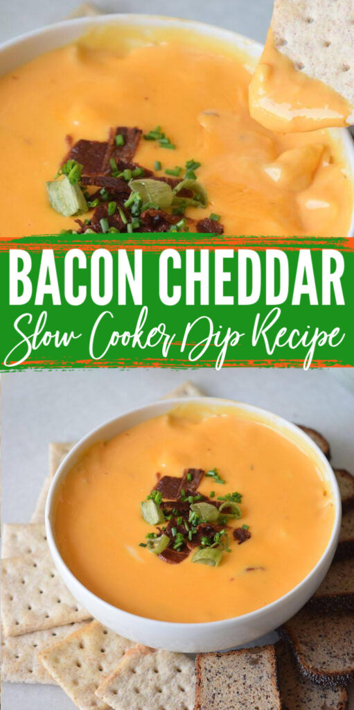 Bacon Cheddar Dip is super easy slow cooker hot dip recipe that you will want to try. A cheese dip recipe with a twist, that is addictive. #dip #cheese #bacon #slowcooker #crockpot #appetizer #partyfood #foracrowd Bacon Cheddar Dip