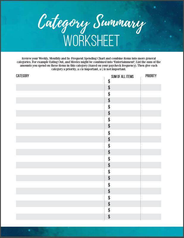 Category Summary Worksheets