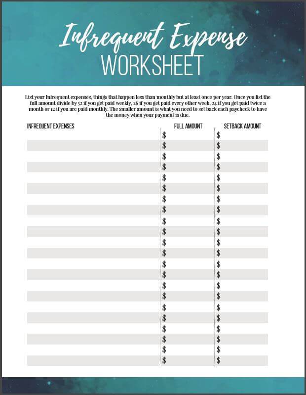 Infrequent Expense Worksheet