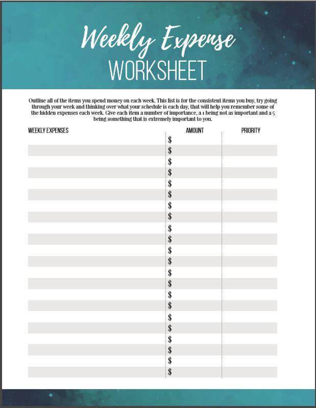 Weekly Expense Worksheet