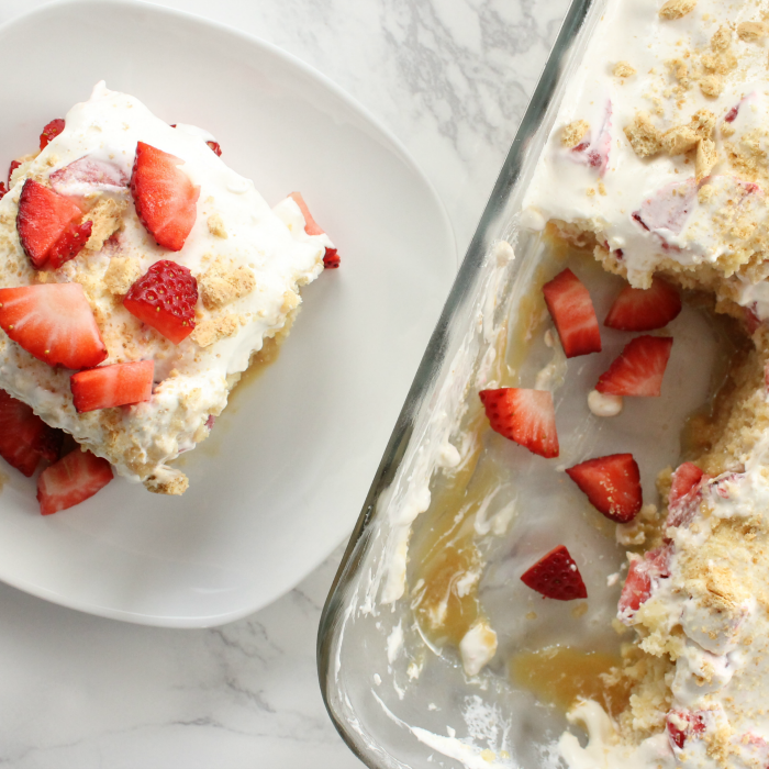 Caramel Strawberry Shortcake Poke Cake Recipe