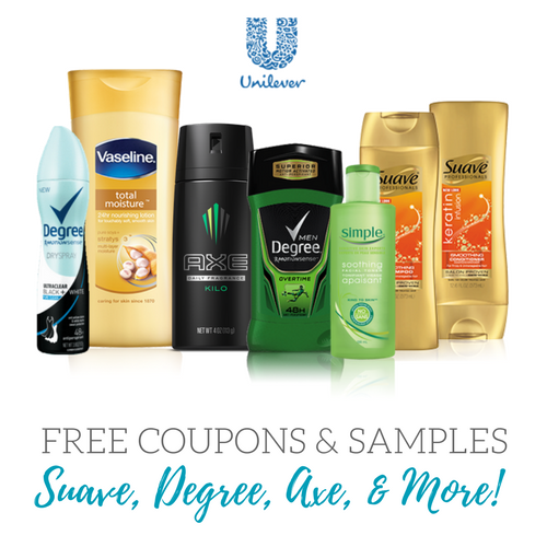 Free Unilever Samples &amp; Coupons! Degree, Suave, Axe, &amp; More!