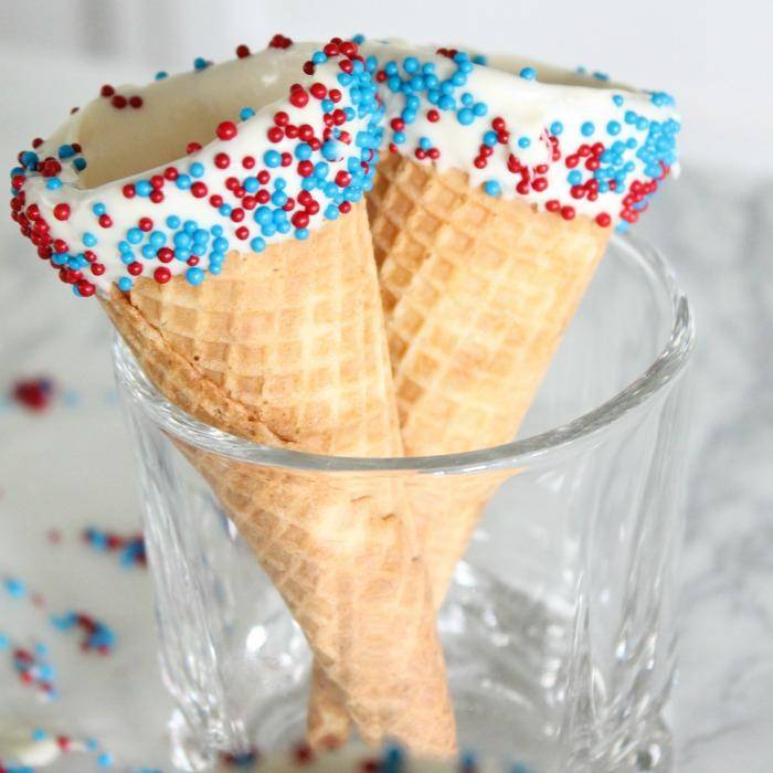 I am loving these DELICIOUS 4th of July Ice Cream Cones! They're the PERFECT sweet treat this 4th of July when you add ice cream plus they're super easy to make, my kids loved them!