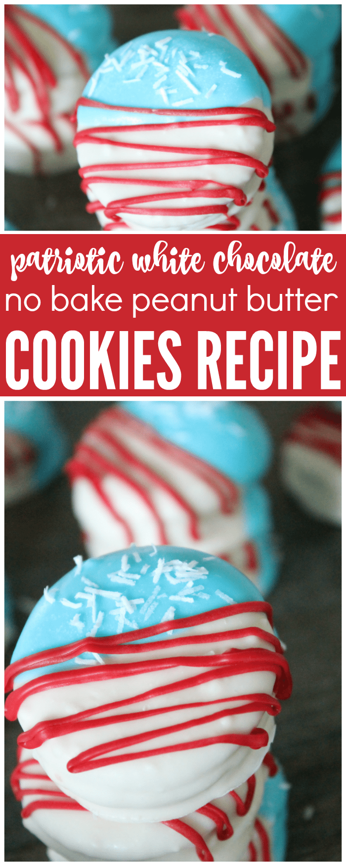 I am LOVING this delicious White Chocolate No Bake Peanut Butter Cookies Recipe, it's perfect for 4th of July and other patriotic holidays!