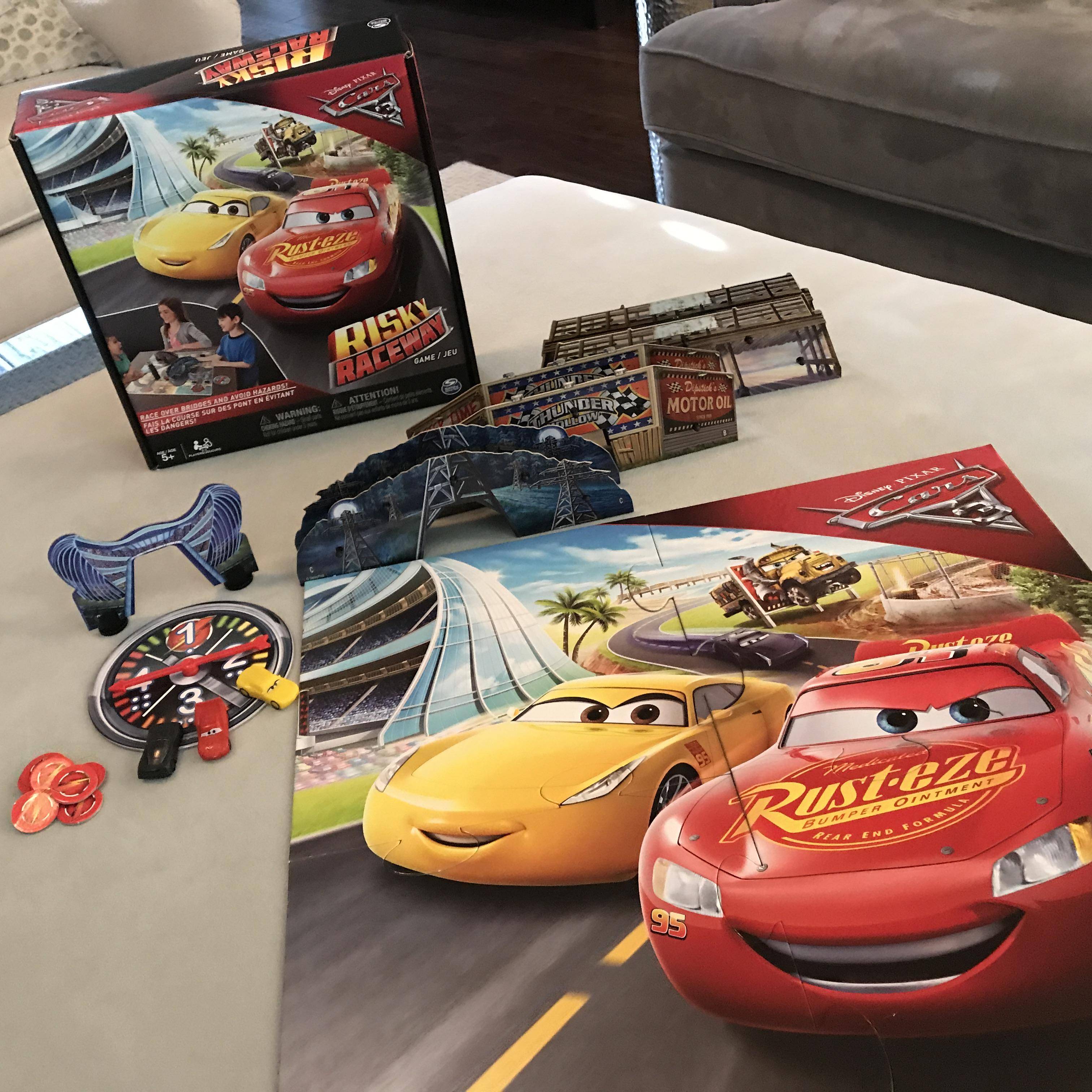New Cars 3 Games are being released  in a couple days! My kids and I were given the chance to try out the Risky Raceway game. It's perfect for a fun family game day.  I'm sure your kids will love it just as much as we did with the awesome bridges and Cars game pieces. It's also a perfect gift idea for birthday parties or holidays!