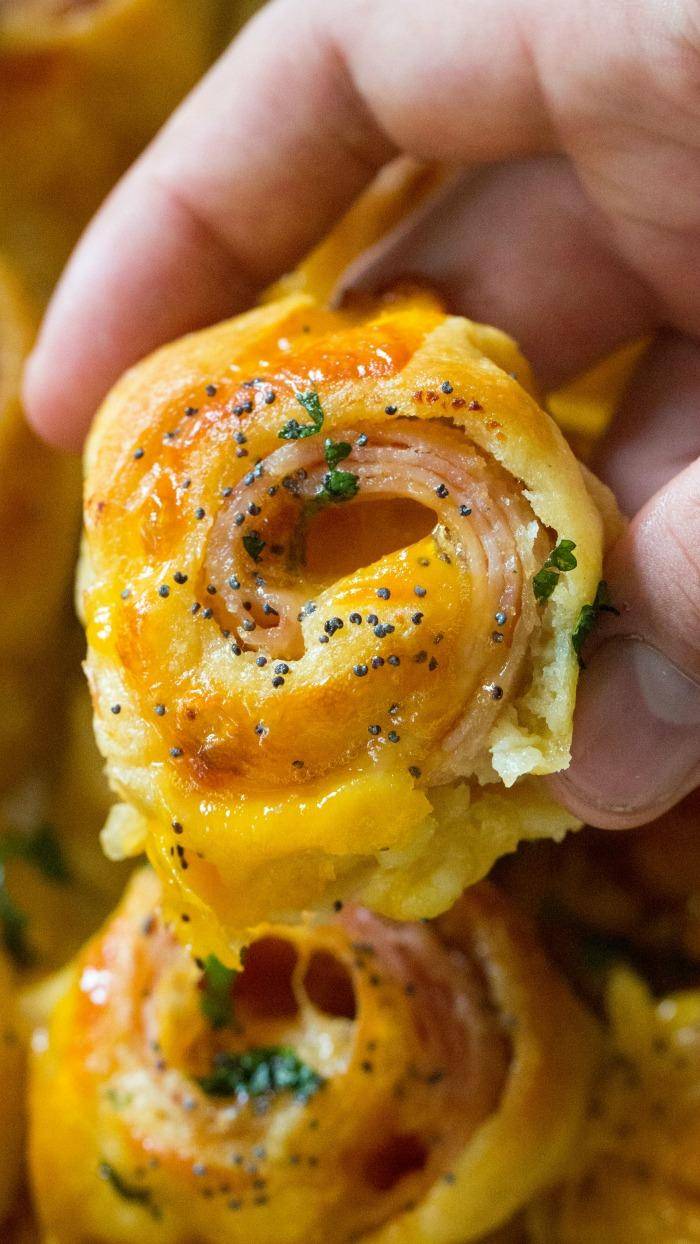 Cheese and Turkey Party Rolls