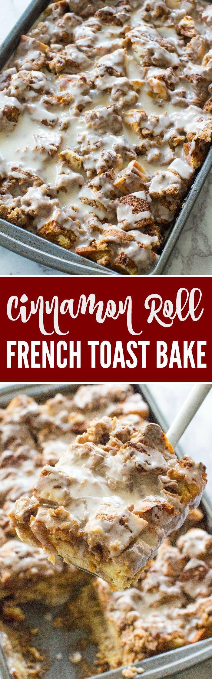 Easy Cinnamon Roll French Toast Bake Recipe! Easy Holiday Breakfast or Brunch Recipe for Thanksgiving or Christmas. A crowd favorite French Toast Casserole!