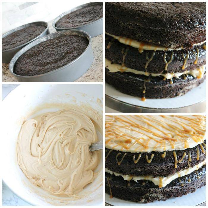 This Salted Caramel Cake is going to be a huge hit for holiday parties! An easy chocolate holiday dessert recipe for Thanksgiving or Christmas. #salted #caramel #cake #chocolate #homemade #fromscract #creamcheese #cake #layered #dessert #recipe Salted Caramel Cake Recipe