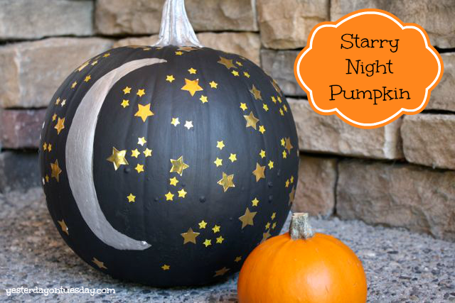 Starry Night Painted Halloween Pumpkin Idea for Kids