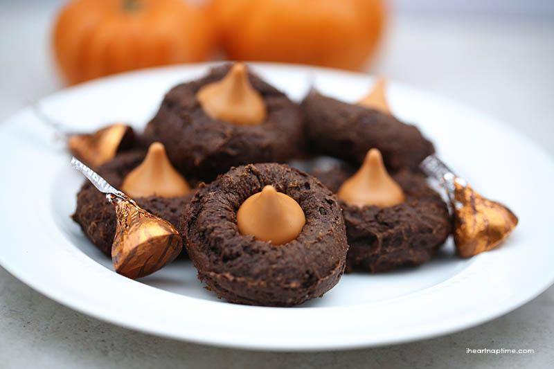 Chocolate Pumpkin Cookies with Hershey's Kiss