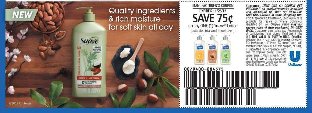 Suave Lotion $0.75 off coupon