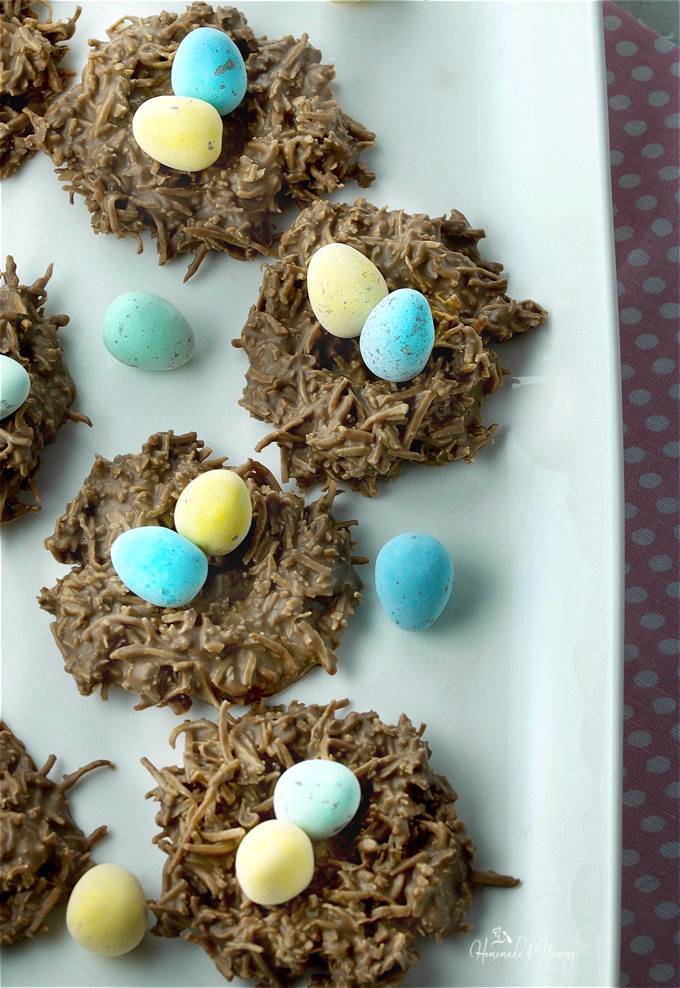 Easy No Bake Chocolate Coconut Nests Easter Cookies
