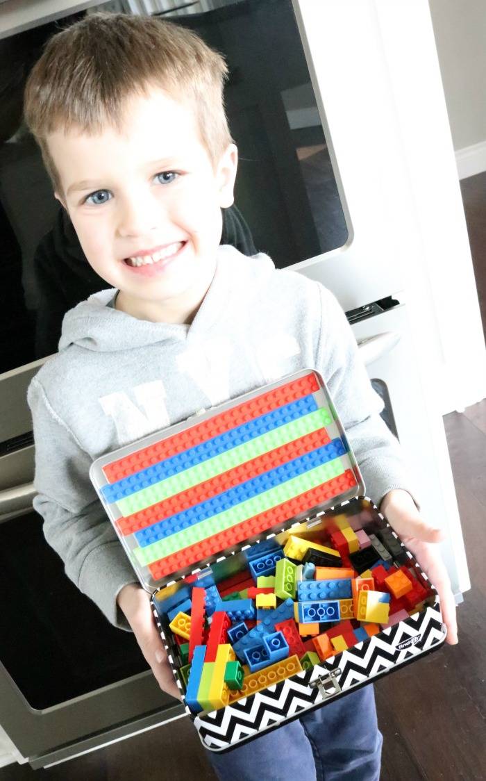 How to Make a Travel Lego Box for Kids! This Lego Tape is AMAZING and you can create a CUTE on-the-go lego storage box to carry in the car or take on vacations!
