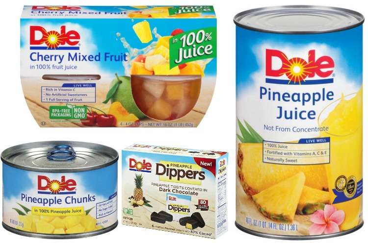 Printable Dole Coupons for Pineapple Juice, Canned Fruit, Fruit Dippers, Fruit Cups and More