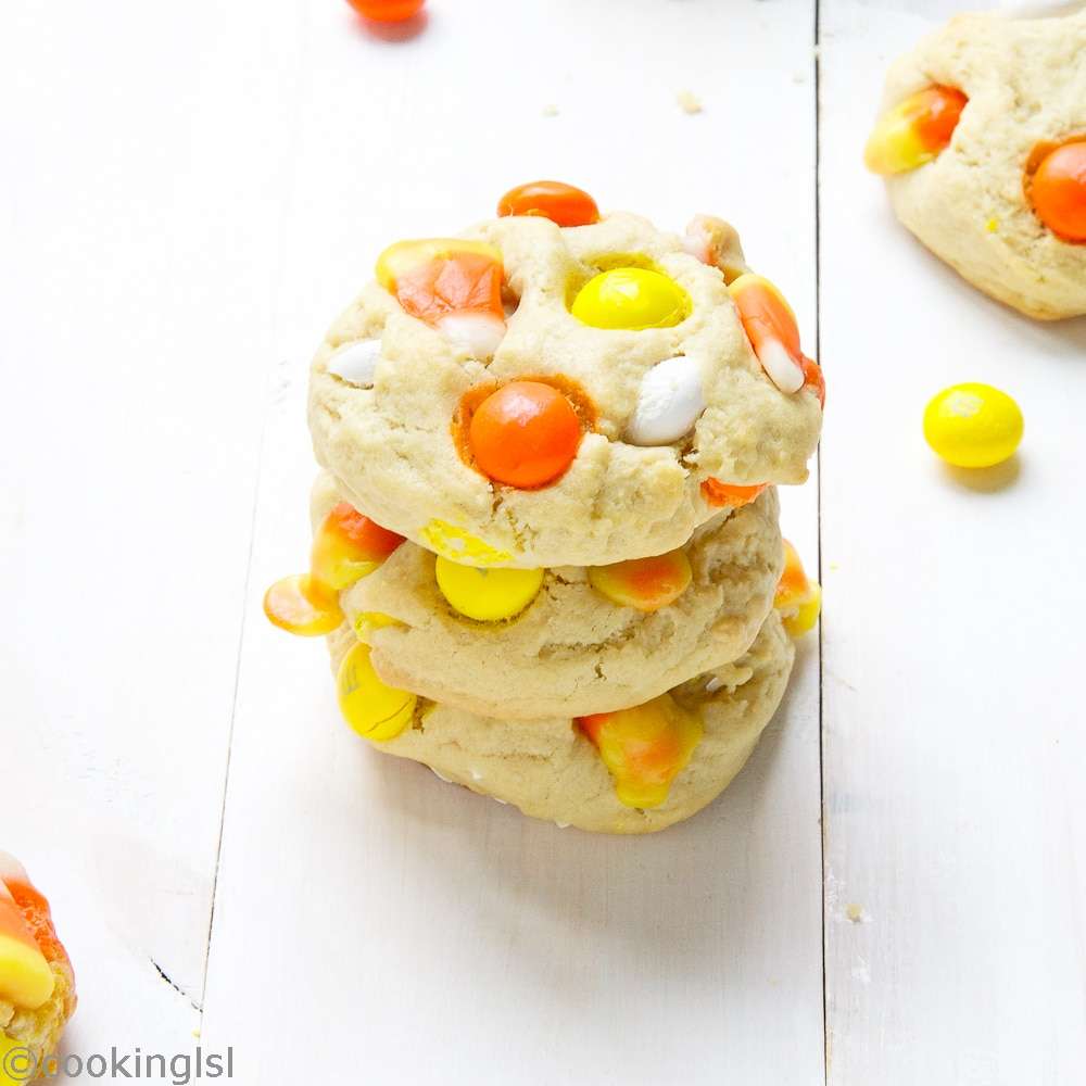 Candy Corn White Chocolate M&M Cookies
