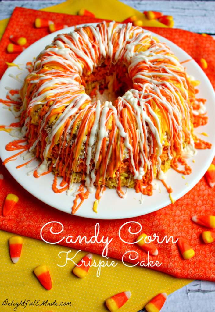 Candy Corn Rice Krispie Halloween Cake