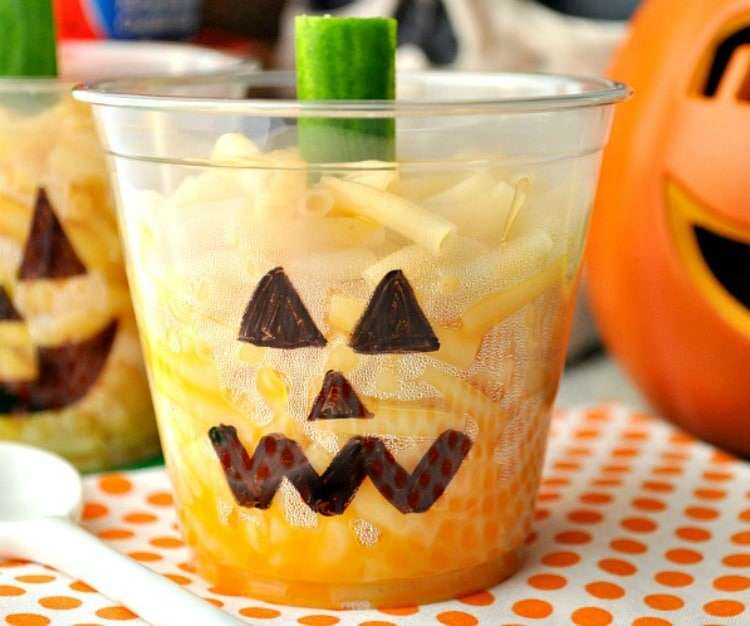 Halloween Dinner Ideas - Jack O Lantern Mac and Cheese Cups