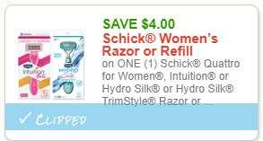 Schick Razors Coupons | Schick Hydro Silk, Schick Intuition Cheap Sales