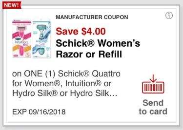 Schick Razors Coupons | Schick Hydro Silk, Schick Intuition Cheap Sales