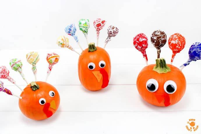 Thanksgiving DIY Crafts - Lollipop Pumpkin Turkeys 