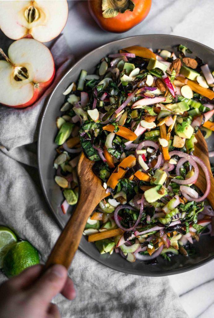 Hearty Thanksgiving Salads -Bok Choy Salad with Apple and Persimmon 