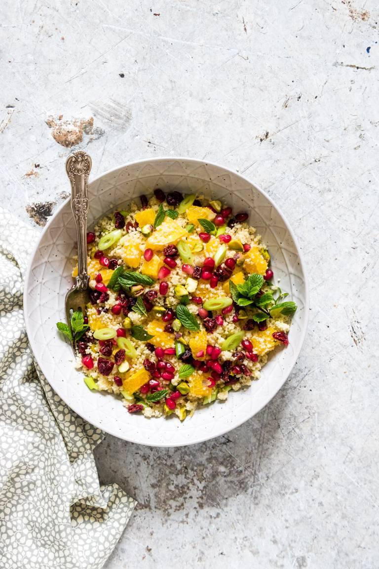Easy Thanksgiving Salads - Orange Pistachio Pomegranate Couscous Salad 