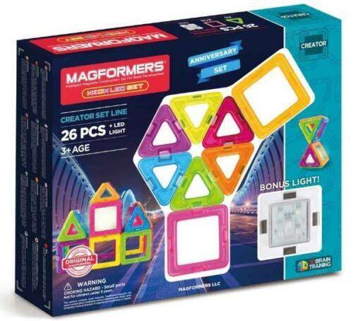 Magformers Set Magnetic Tiles 26 Pezzi Per STEM | Quadrati E Triangoli Arcobaleno Con Magneti Rotanti, Gioco Educativo