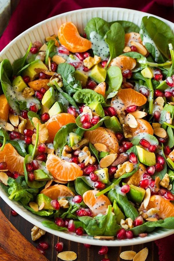Delicious Thanksgiving Salads- Mandarin Pomegranate Spinach Salad with Poppy Seed Dressing