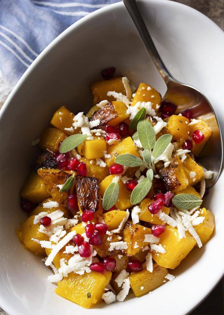 Thanksgiving Salads - Roasted Butternut Squash Salad with Pomegranate Seeds 