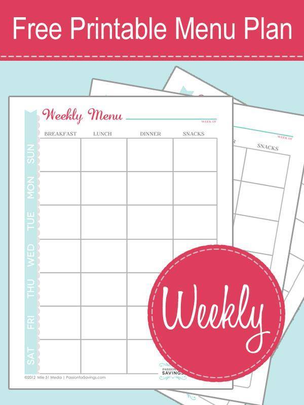 Printable for Meal Planning