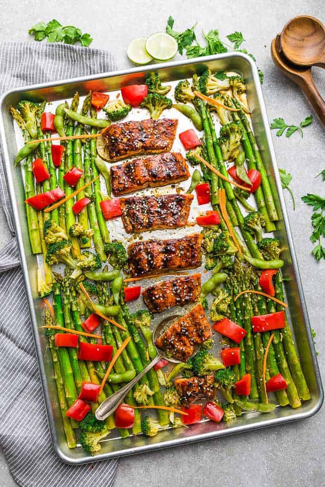 salmon seafood sheet pan dinner recipe