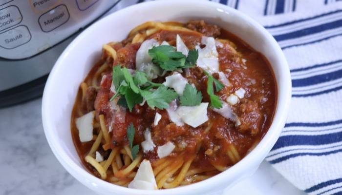 big bowl of spaghetti and meat sauce