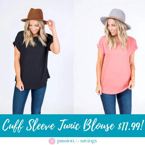 Cuff Sleeve Tunic Blouse