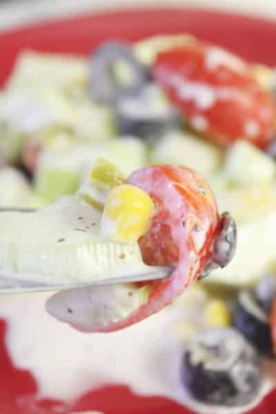 vegetable salad on a fork 