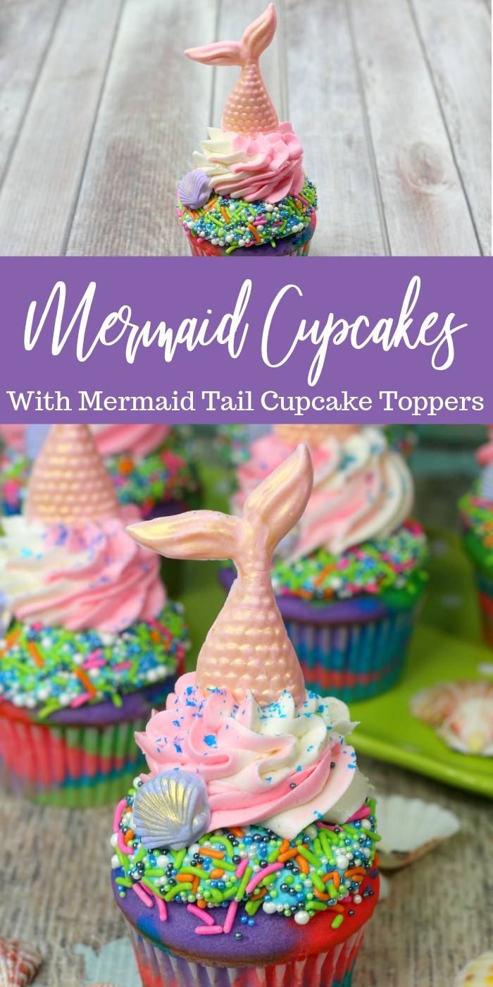 Mermaid cupcakes with a mermaid tail are the best under the sea cupcake to make for a birthday party, or themed mermaid party. Easy to make with a fondant mermaid tail. #mermaid #mermaidtail #fondant #easy #underthesea #partyidea #birthday #kids #cupcakes homemade mermaid tail cupcakes