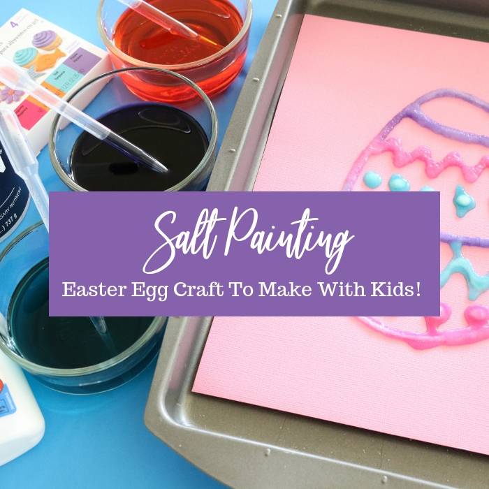 EASY Easter Egg Salt Painting craft for kids to make this Easter. Colorful, bright, and simple to make with minimal supplies needed. #saltpainting #craft #kids #easy #paint #foodcoloring #salt #glue #affordable salt painting