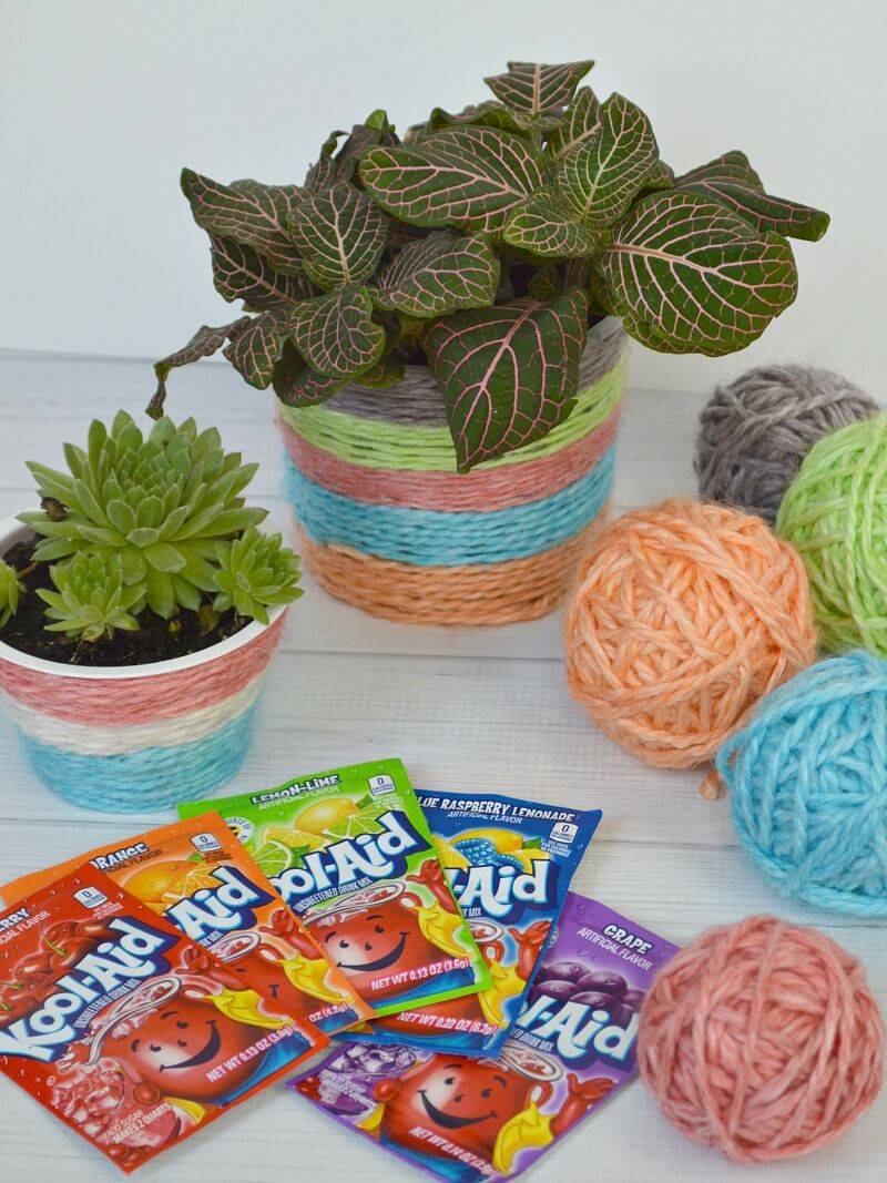 dyed yarn planters for grandma 