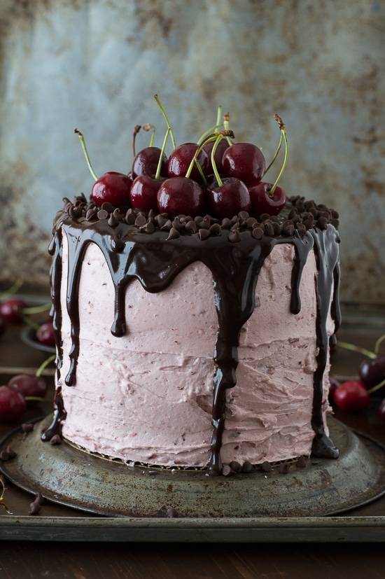 fresh cherry cake on a stand 