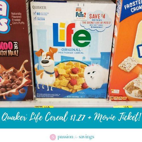 Quaker Life Cereal Just $1.27 Per Box +$4 Off Movie Ticket!